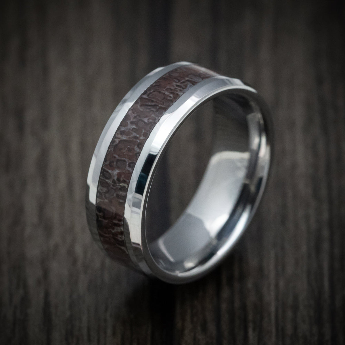 Evernorth XVI - Tungsten Men's Wedding Ring with Black Dinosaur Bone Inlay - view 3 - Nura Lab