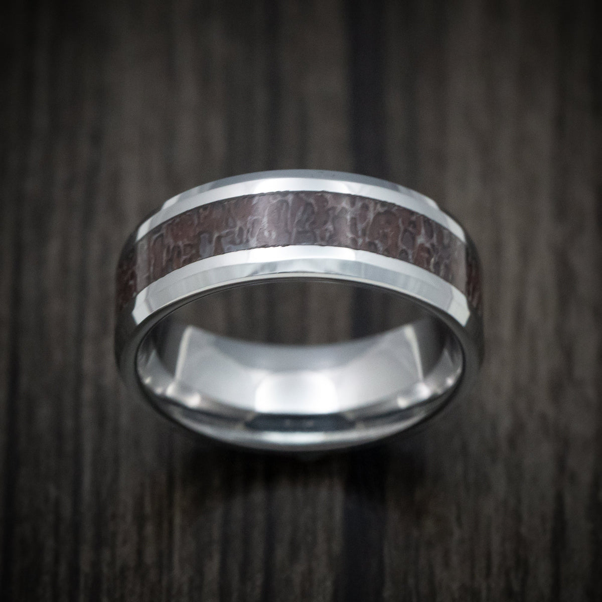 Evernorth XVI - Tungsten Men's Wedding Ring with Black Dinosaur Bone Inlay - view 2 - Nura Lab