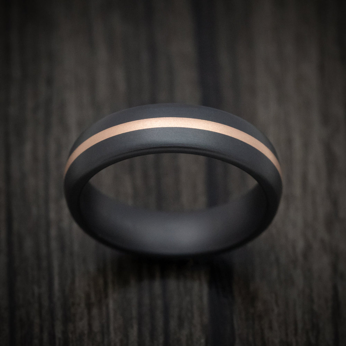 Horizon XVII - Black Ceramic Men's Wedding Ring with 14K Rose Gold Inlay - view 2 - Nura Lab