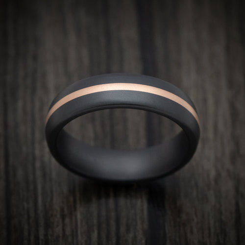 Horizon XVII - Black Ceramic Men's Wedding Ring with 14K Rose Gold Inlay - view 2 - Nura Lab