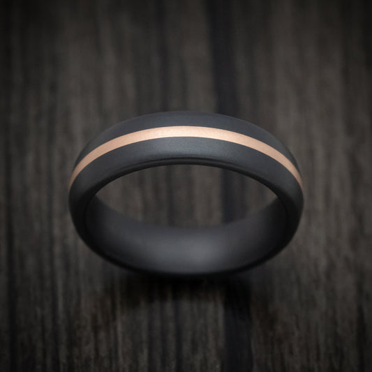 Horizon XVII - Black Ceramic Men's Wedding Ring with 14K Rose Gold Inlay - view 2 - Nura Lab