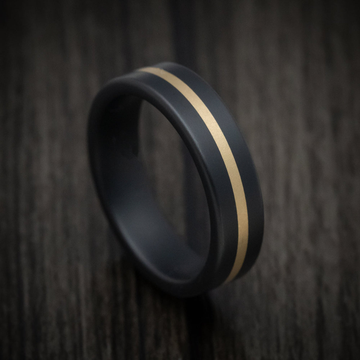 Canyon XVII - Black Ceramic Men's Wedding Ring with 14K Yellow Gold Inlay - Nura Lab