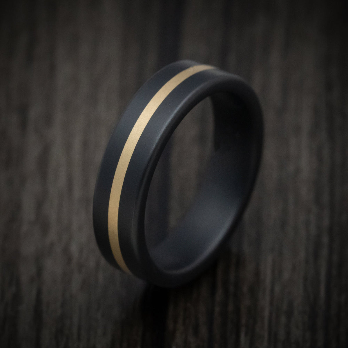 Canyon XVII - Black Ceramic Men's Wedding Ring with 14K Yellow Gold Inlay - view 3 - Nura Lab
