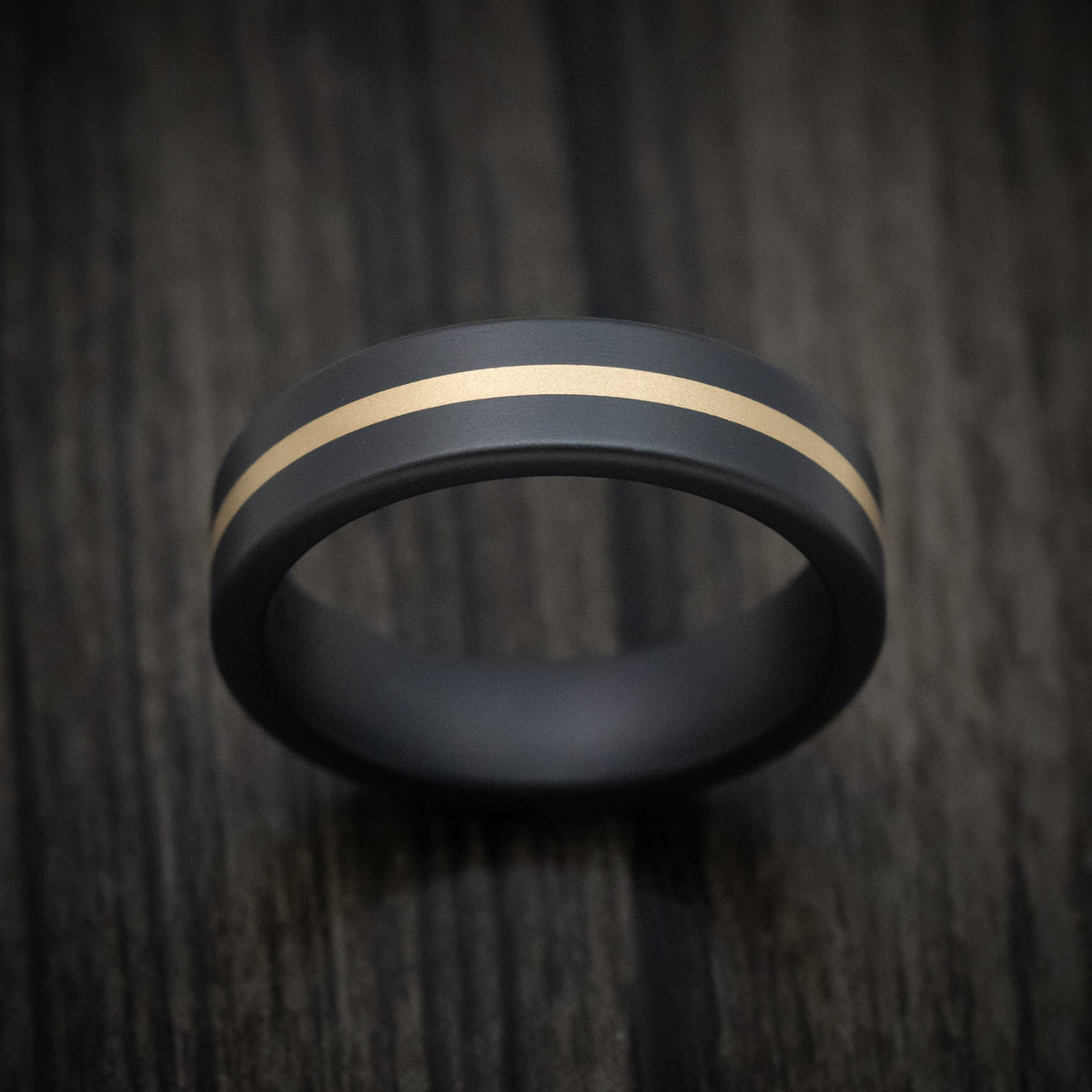 Canyon XVII - Black Ceramic Men's Wedding Ring with 14K Yellow Gold Inlay - view 2 - Nura Lab