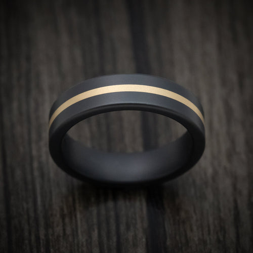 Canyon XVII - Black Ceramic Men's Wedding Ring with 14K Yellow Gold Inlay - view 2 - Nura Lab