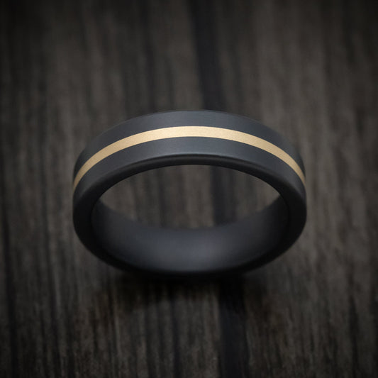 Canyon XVII - Black Ceramic Men's Wedding Ring with 14K Yellow Gold Inlay - view 2 - Nura Lab