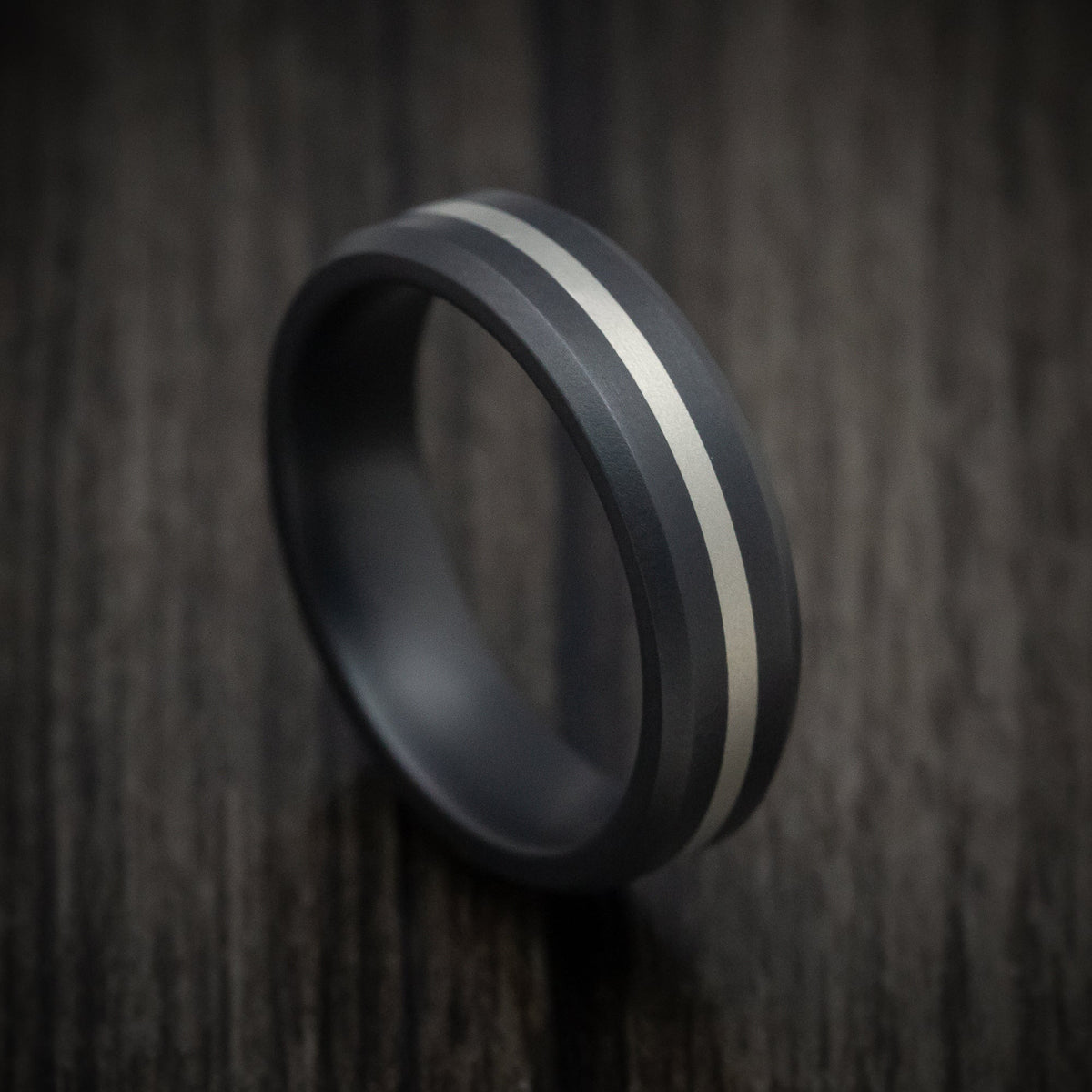 Alpine XVII - Black Ceramic Men's Wedding Ring with 14K White Gold Inlay - Nura Lab