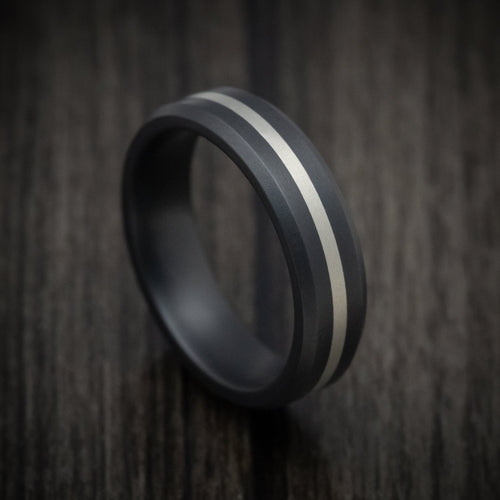 Alpine XVII - Black Ceramic Men's Wedding Ring with 14K White Gold Inlay - Nura Lab