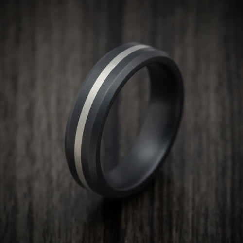 Alpine XVII - Black Ceramic Men's Wedding Ring with 14K White Gold Inlay - view 3 - Nura Lab