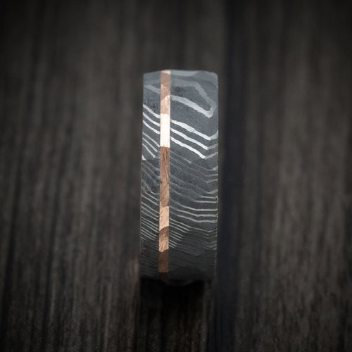 Kodiak IX - Damascus Steel 14K Gold Sleeve and Inlay Men's Wedding Ring with Rock Hammer Finish - view 3 - Nura Lab