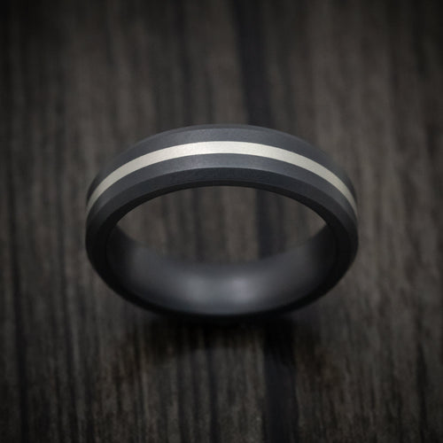 Alpine XVII - Black Ceramic Men's Wedding Ring with 14K White Gold Inlay - view 2 - Nura Lab