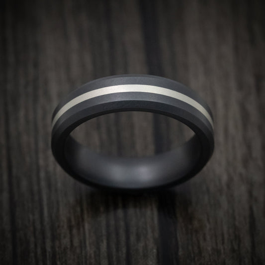 Alpine XVII - Black Ceramic Men's Wedding Ring with 14K White Gold Inlay - view 2 - Nura Lab