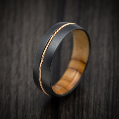 Sovereign XIII - Black Zirconium Men's Wedding Ring with Guitar String Inlay and Wood Sleeve - view 3 - Nura Lab