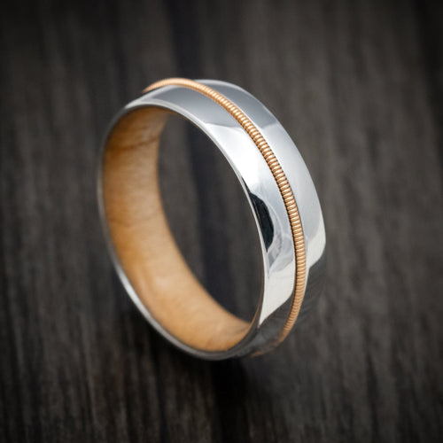 Duke XIII - Cobalt Chrome Men's Wedding Ring with Guitar String Inlay and Wood Sleeve - Nura Lab