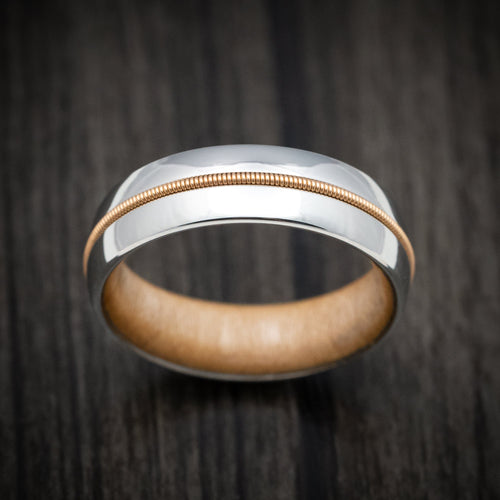 Duke XIII - Cobalt Chrome Men's Wedding Ring with Guitar String Inlay and Wood Sleeve - view 2 - Nura Lab