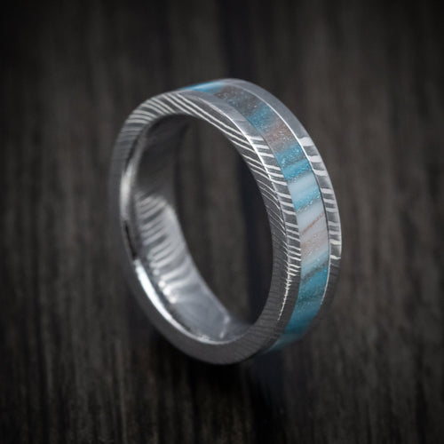Timber XI - Damascus Steel and DiamondCast Inlay Men's Wedding Ring - Nura Lab
