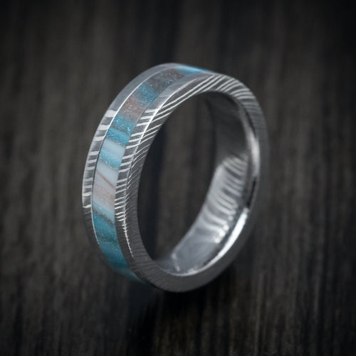 Timber XI - Damascus Steel and DiamondCast Inlay Men's Wedding Ring - view 4 - Nura Lab