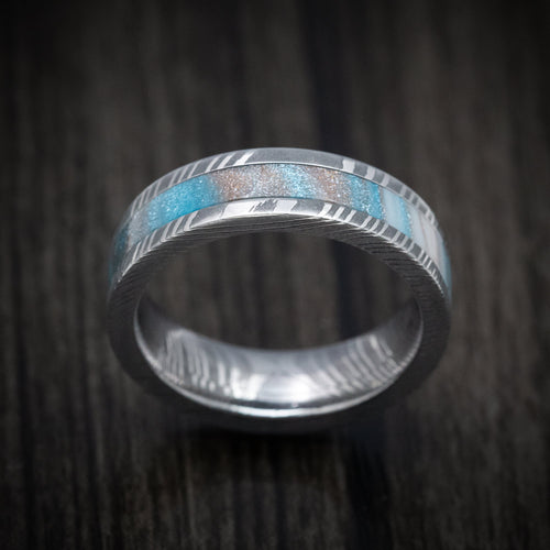 Timber XI - Damascus Steel and DiamondCast Inlay Men's Wedding Ring - view 2 - Nura Lab
