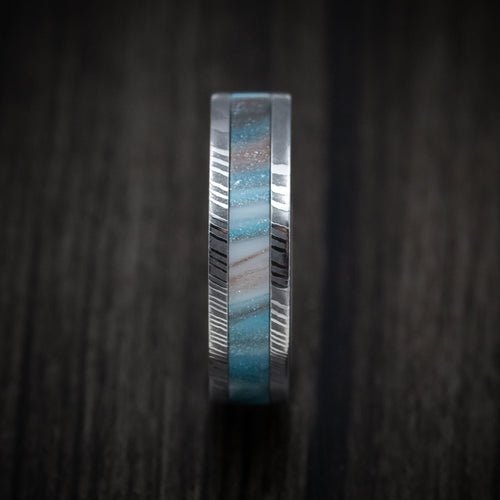 Timber XI - Damascus Steel and DiamondCast Inlay Men's Wedding Ring - view 3 - Nura Lab