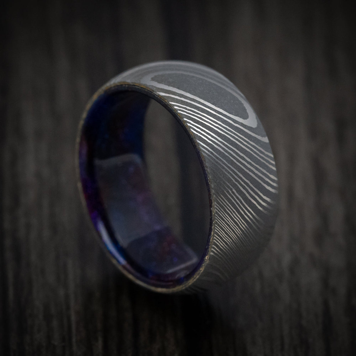 Solstice X - Damascus Steel and DiamondCast Sleeve Men's Wedding Ring - Nura Lab