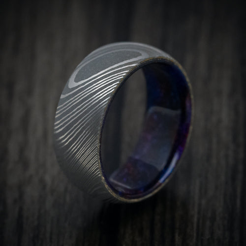 Solstice X - Damascus Steel and DiamondCast Sleeve Men's Wedding Ring - view 5 - Nura Lab