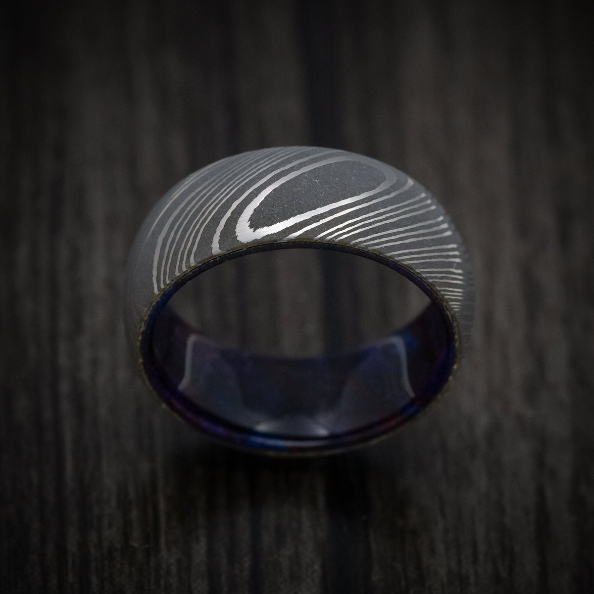 Solstice X - Damascus Steel and DiamondCast Sleeve Men's Wedding Ring - view 2 - Nura Lab