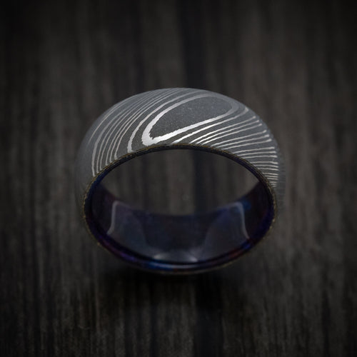 Solstice X - Damascus Steel and DiamondCast Sleeve Men's Wedding Ring - view 2 - Nura Lab