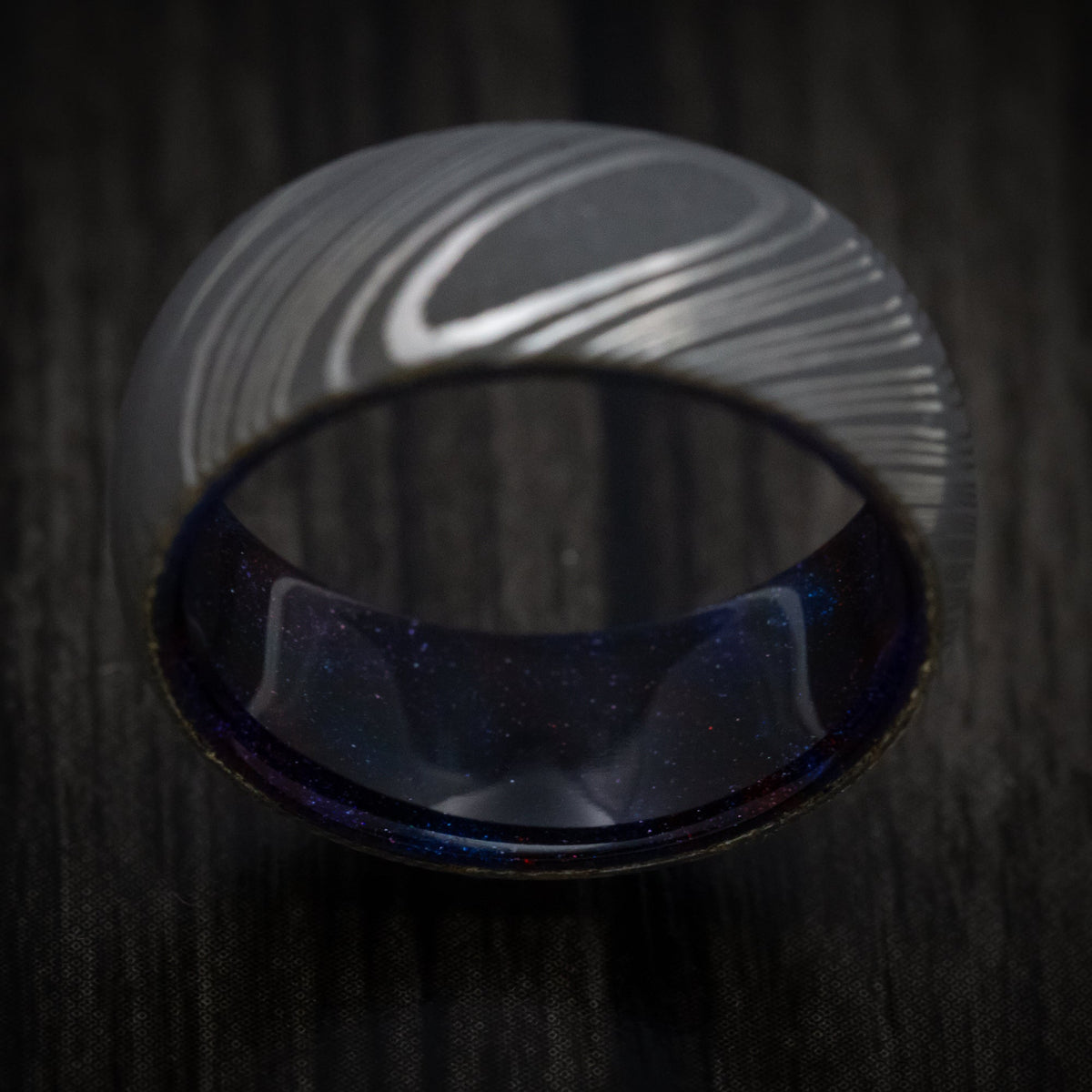 Solstice X - Damascus Steel and DiamondCast Sleeve Men's Wedding Ring - view 3 - Nura Lab