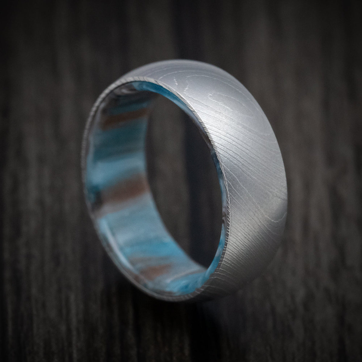 Canyon XI - Damascus Steel and DiamondCast Sleeve Men's Wedding Ring - Nura Lab