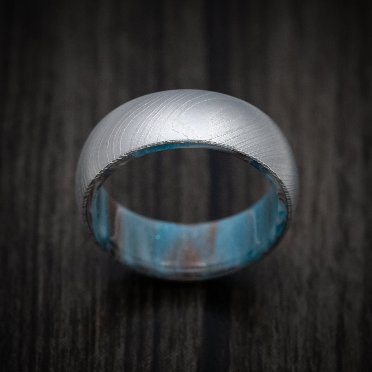 Canyon XI - Damascus Steel and DiamondCast Sleeve Men's Wedding Ring - view 2 - Nura Lab