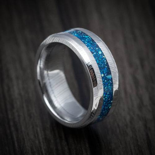 Alpine XI - Damascus Steel and DiamondCast Inlay Men's Wedding Ring - Nura Lab