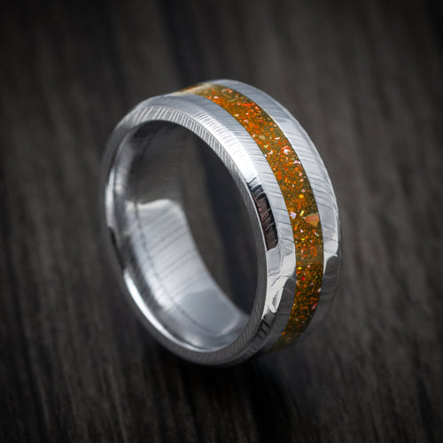 Citadel XI - Damascus Steel and DiamondCast Inlay Men's Wedding Ring - Nura Lab