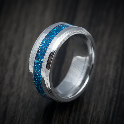 Alpine XI - Damascus Steel and DiamondCast Inlay Men's Wedding Ring - view 4 - Nura Lab