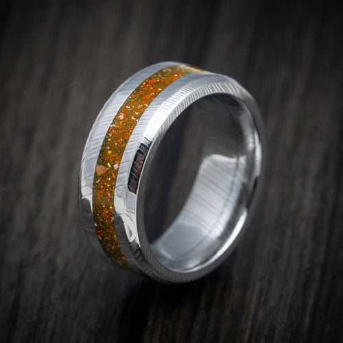 Citadel XI - Damascus Steel and DiamondCast Inlay Men's Wedding Ring - view 4 - Nura Lab