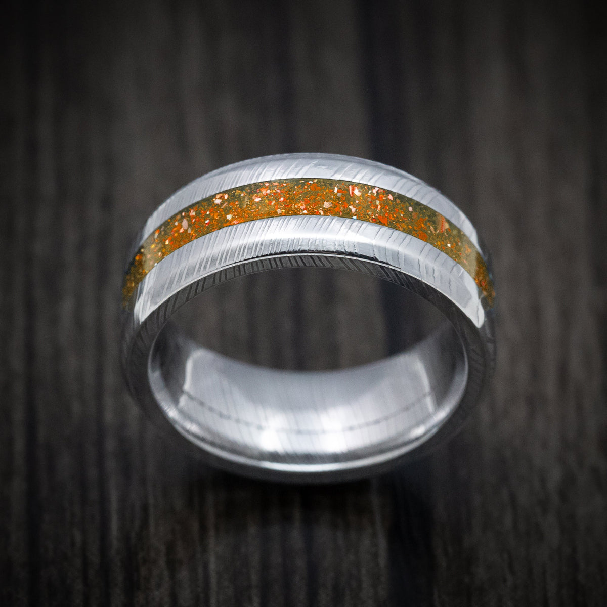 Citadel XI - Damascus Steel and DiamondCast Inlay Men's Wedding Ring - view 2 - Nura Lab