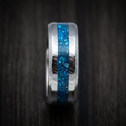 Alpine XI - Damascus Steel and DiamondCast Inlay Men's Wedding Ring - view 3 - Nura Lab