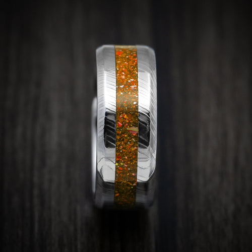 Citadel XI - Damascus Steel and DiamondCast Inlay Men's Wedding Ring - view 3 - Nura Lab