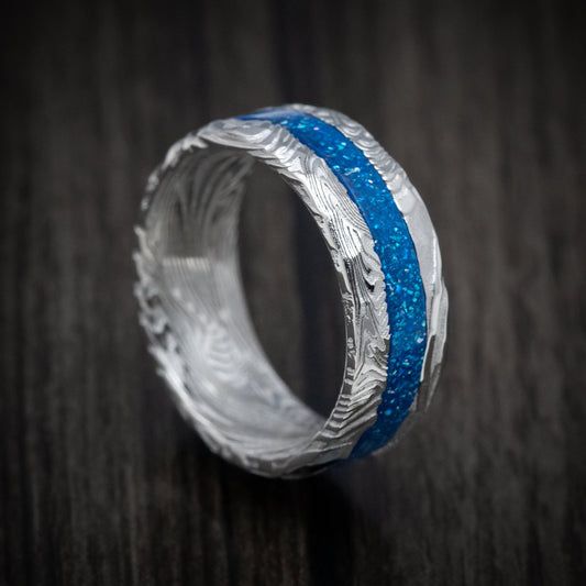 Sentinel XI - Sunset Kuro Damascus Steel and DiamondCast Inlay Men's Wedding Ring - Nura Lab