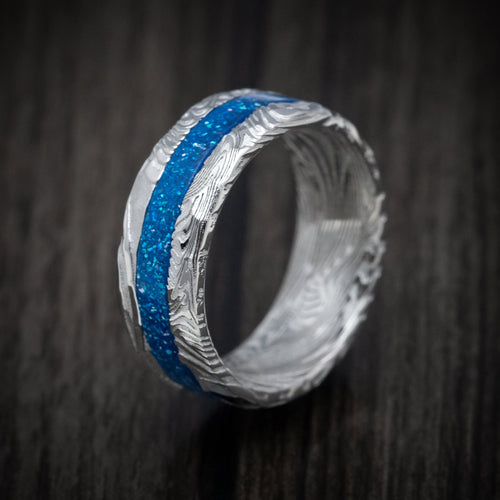 Sentinel XI - Sunset Kuro Damascus Steel and DiamondCast Inlay Men's Wedding Ring - view 4 - Nura Lab