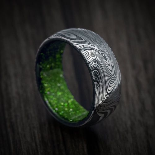 Navigator IX - Marble Kuro Damascus Steel and DiamondCast Sleeve Men's Wedding Ring - Nura Lab