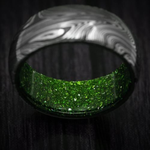Navigator IX - Marble Kuro Damascus Steel and DiamondCast Sleeve Men's Wedding Ring - view 2 - Nura Lab