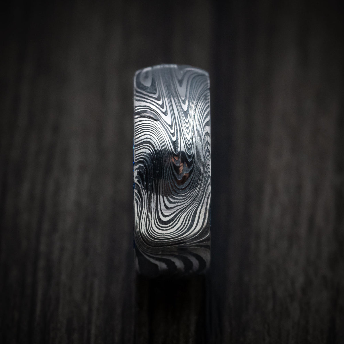 Navigator IX - Marble Kuro Damascus Steel and DiamondCast Sleeve Men's Wedding Ring - view 3 - Nura Lab