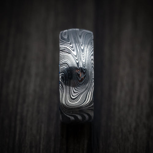 Navigator IX - Marble Kuro Damascus Steel and DiamondCast Sleeve Men's Wedding Ring - view 3 - Nura Lab