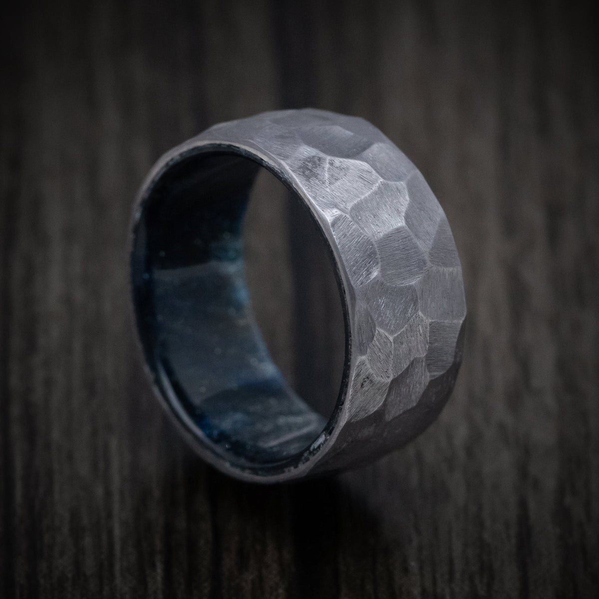 Leonidas XIII - Tantalum and DiamondCast Sleeve Hammered Men's Wedding Ring - Nura Lab