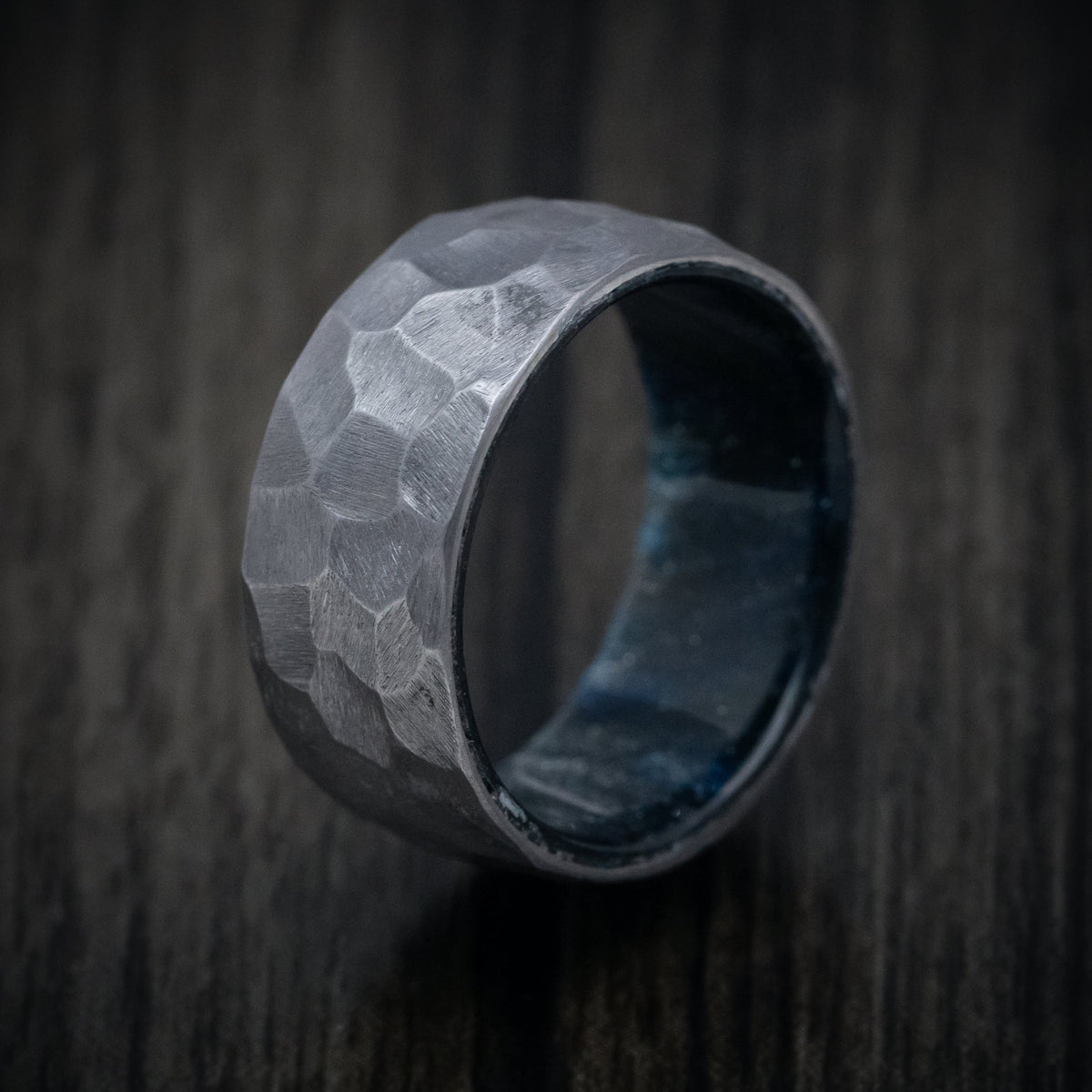 Leonidas XIII - Tantalum and DiamondCast Sleeve Hammered Men's Wedding Ring - view 4 - Nura Lab