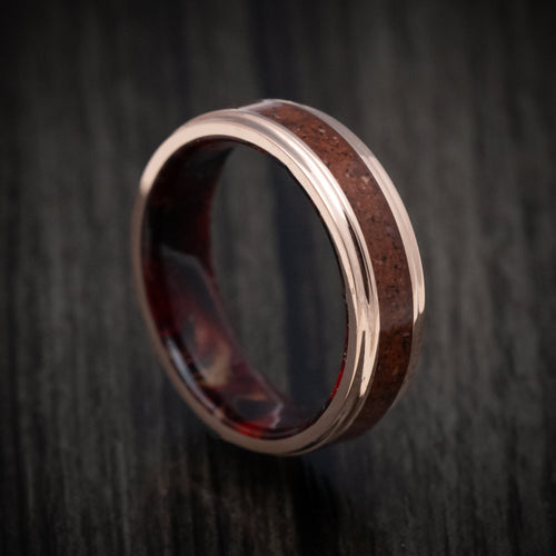 Kauri XVI - 14K Gold and Dinosaur Bone Inlay Men's Wedding Ring with DiamondCast Sleeve - Nura Lab