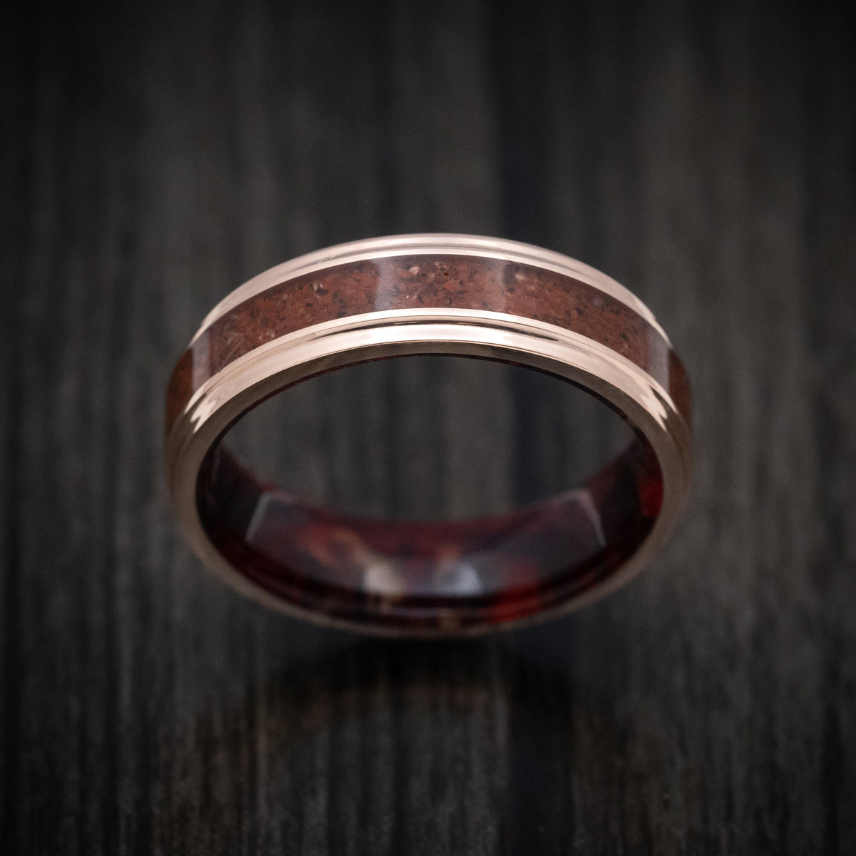 Kauri XVI - 14K Gold and Dinosaur Bone Inlay Men's Wedding Ring with DiamondCast Sleeve - view 2 - Nura Lab