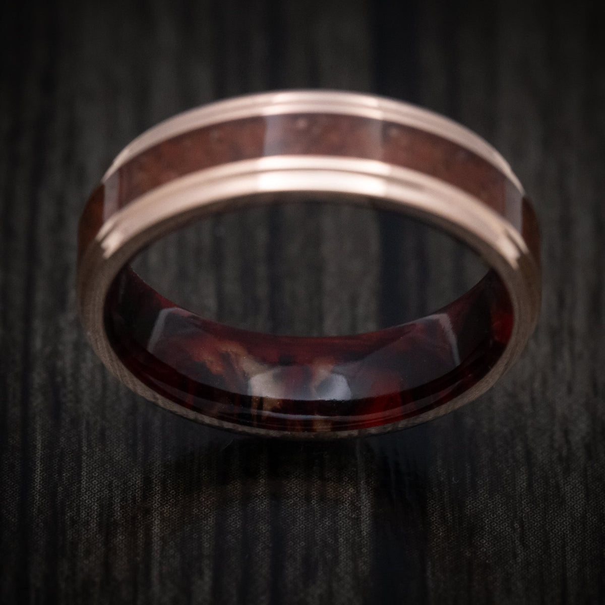 Kauri XVI - 14K Gold and Dinosaur Bone Inlay Men's Wedding Ring with DiamondCast Sleeve - view 3 - Nura Lab