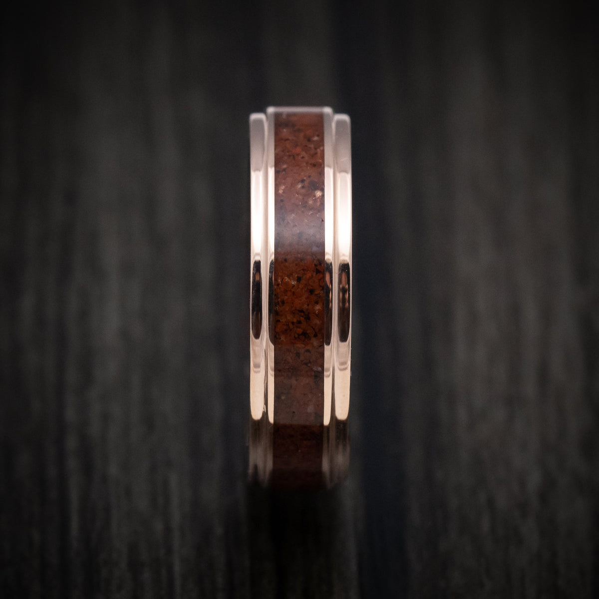 Kauri XVI - 14K Gold and Dinosaur Bone Inlay Men's Wedding Ring with DiamondCast Sleeve - view 4 - Nura Lab