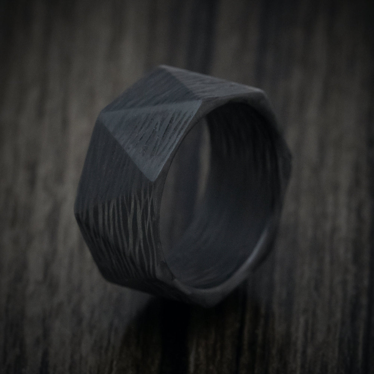 North XV - Faceted Side-Cut Carbon Fiber Men's Wedding Ring - view 4 - Nura Lab